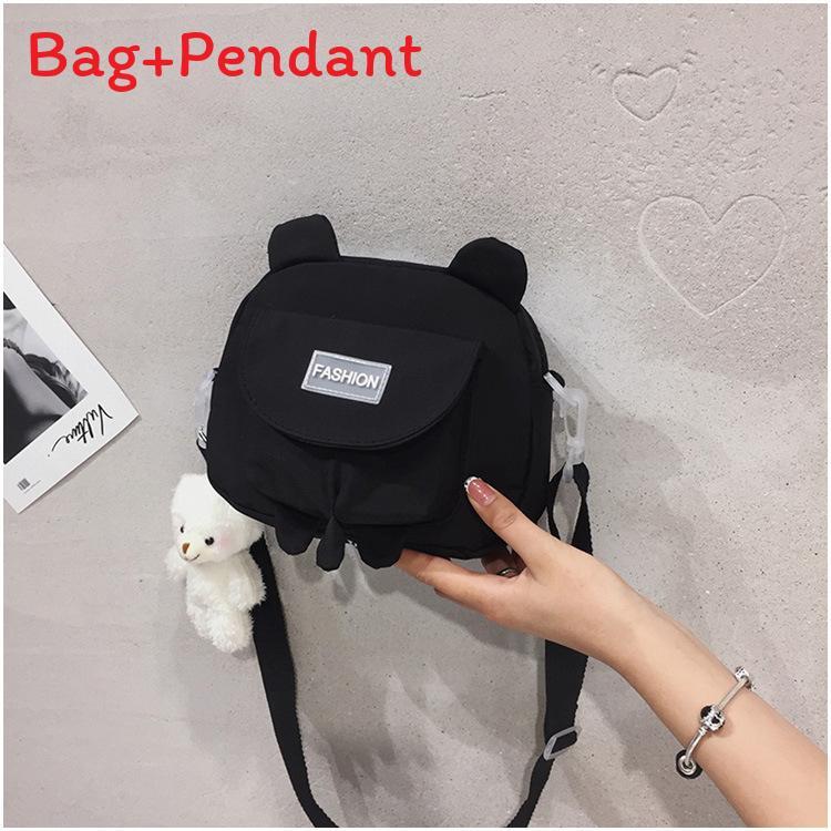 Cute Bear Canvas Crossbody Bag For Girls With Zipper Closure And Cell Phone Pocket