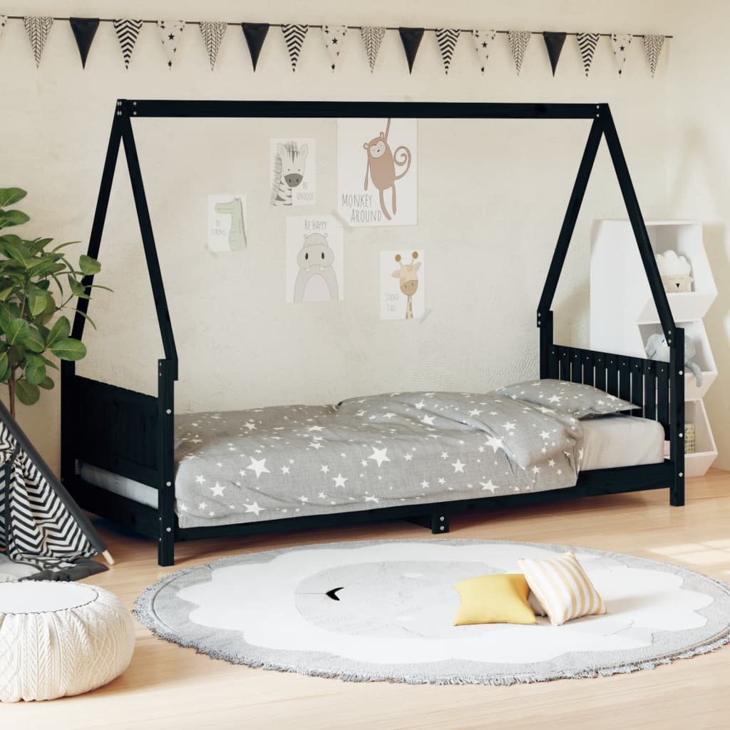 Kids Bed Black 80x200 cm Solid Pine Wood