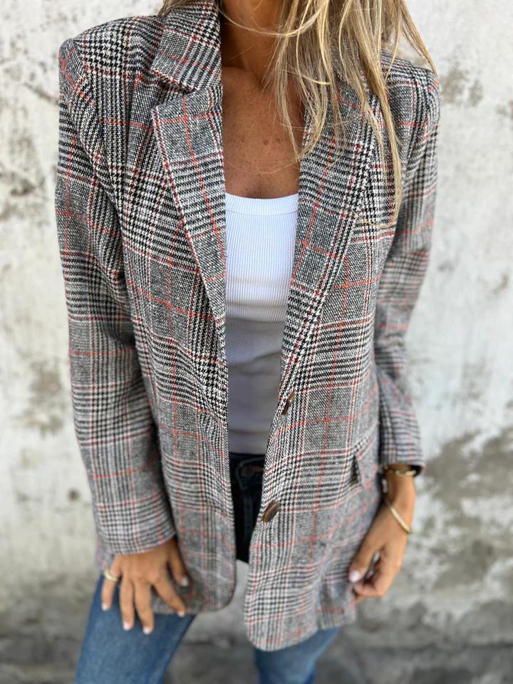 2024 Women's Retro Houndstooth Lapel Cardigan Jacket - Casual European & American Autumn/Winter Fashion