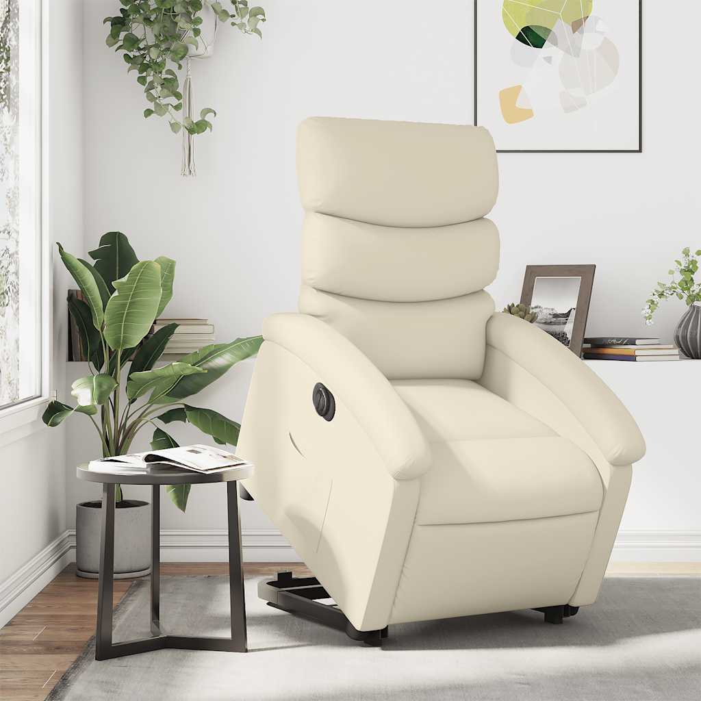 Electric Recliner Chair with Rising Function Cream Faux Leather