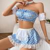 Women Sexy School Girl Cosplay Lingerie Uniform Mini Crop Top+Short Plaid Skirt Maid Cosplay Erotic Underwear Sets