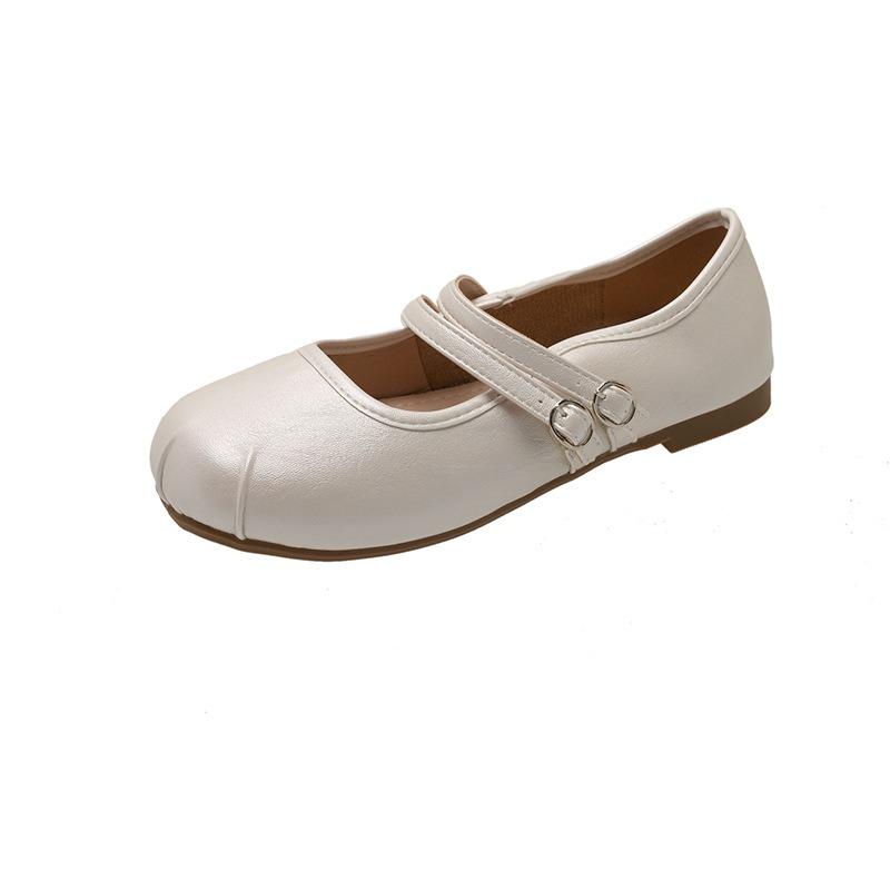 Sheepskin version~ Summer flat-bottomed round-headed beanie shoes, lazy shoes, retro Mary Jane women's single shoes