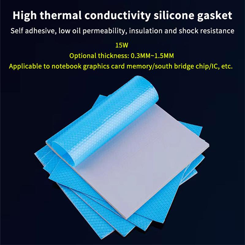 1Pc 15W Thermal Conductive Pad Sheet 0.3/0.5/1.0/1.5Mm Silicon Thermal Gap Pads Adhesive Insulating Silicone Grease Sheets