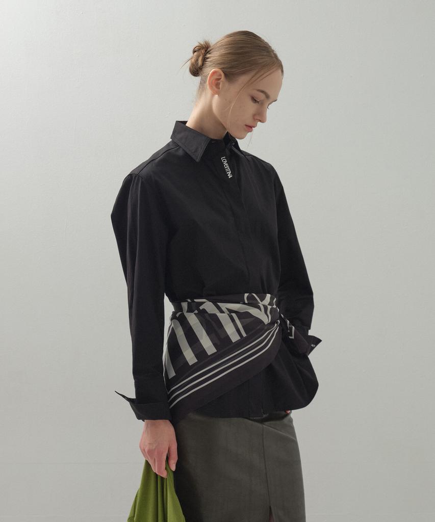 LOVENTINA Hidden Embroidery Stitch Shirt_Black
