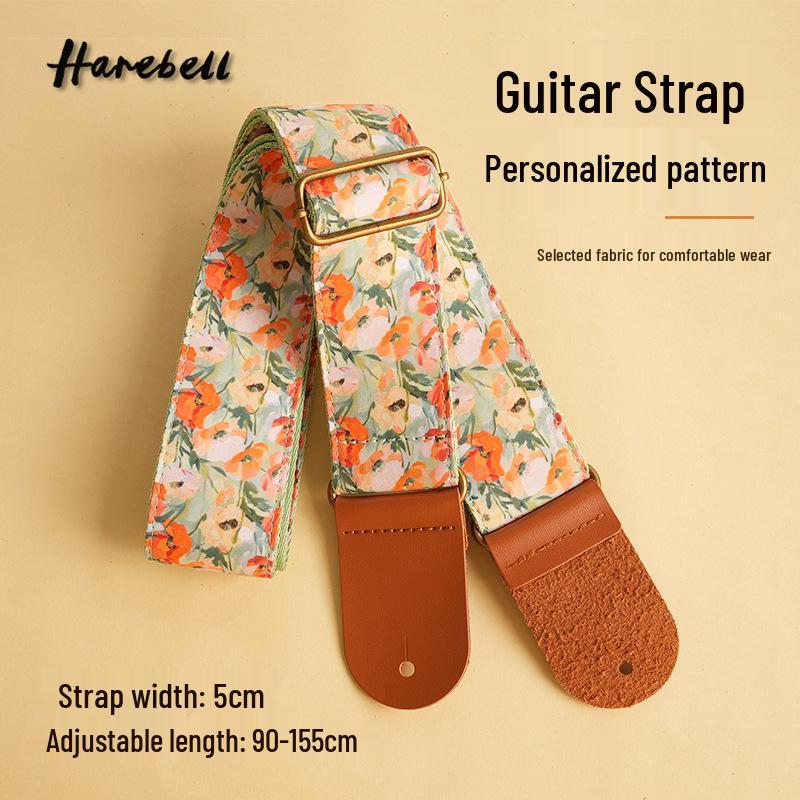 Retro Oil Painting Floral Guitar Strap with Classic Metal Buckle - PO-035 Personalized Design. 90-155cm