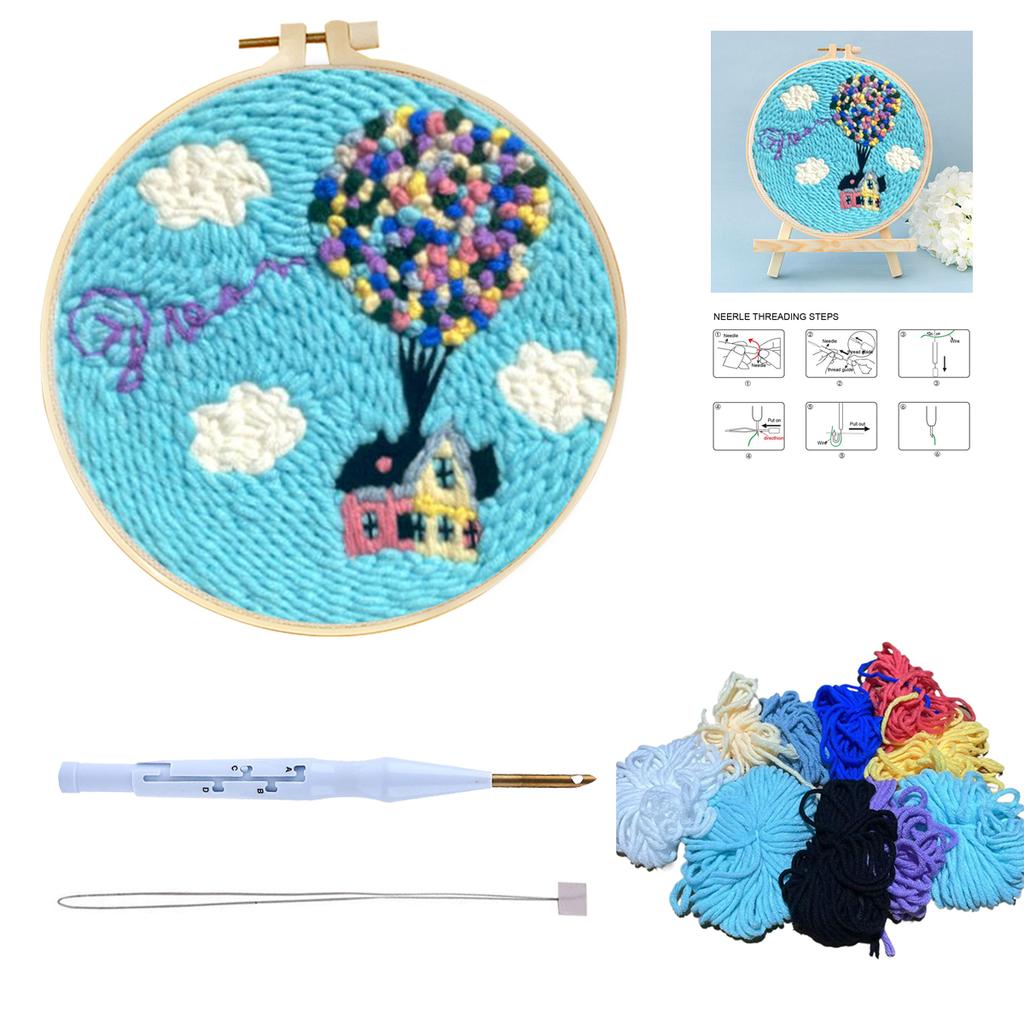 Punch Needle Starter Kit DIY Handicraft Kit for Beginners Adults Hot Air Balloon Needle Punch Embroidery Kit DIY Crafts Gift