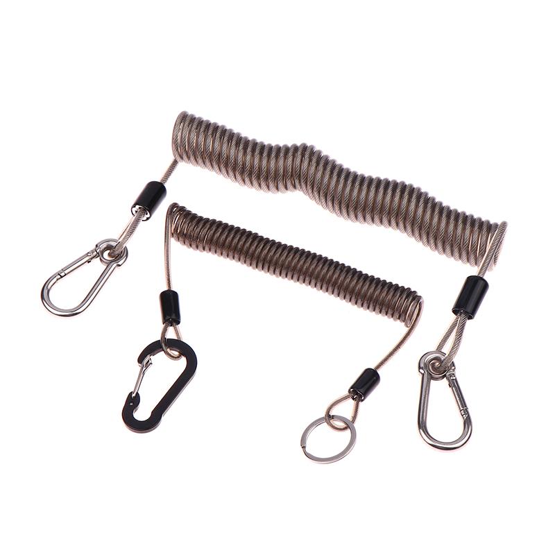 Verstärktes Lanyard zum Spinnfischen 49 Litzen Stahldraht verdrilltes Halteband 1,5-3M Teleskopische Ausrüstungssicherung mit Karabinern