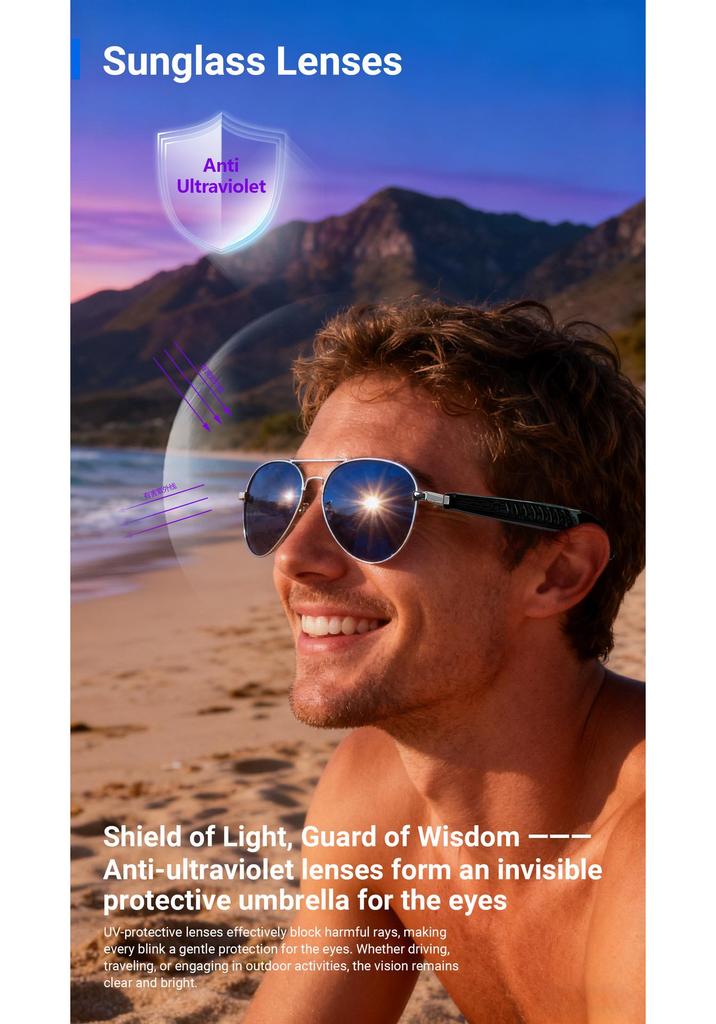 AI Smart Bluetooth Sunglasses: Real-time Translation In 100+ Languages, Call Support, and Music Streaming.