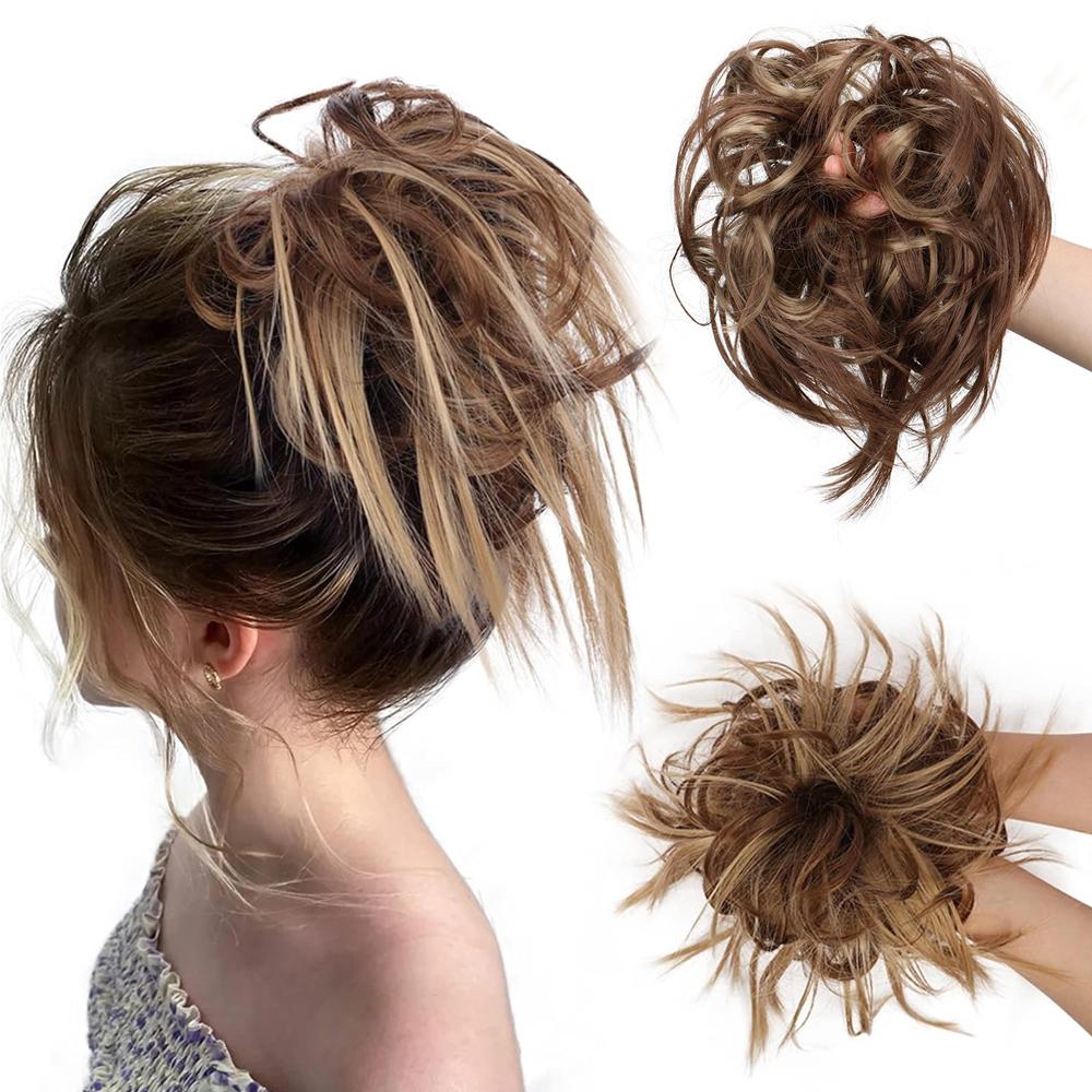 Tousled Updo Messy Bun Ponytail With Elastic Rubber Band Synthetic Scrunchies Hairpieces for Women