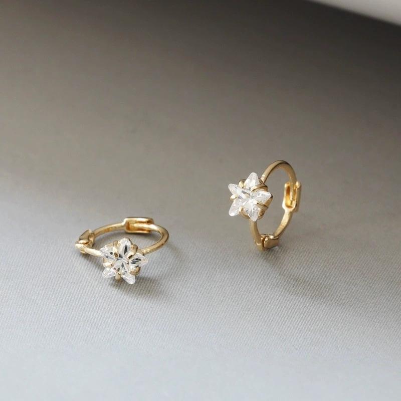 E1508-S925 Sterling Silver Earrings Plated 18K Gold Delicate Small Star-shaped Zircon Cartilage Buckle Hoop Earrings