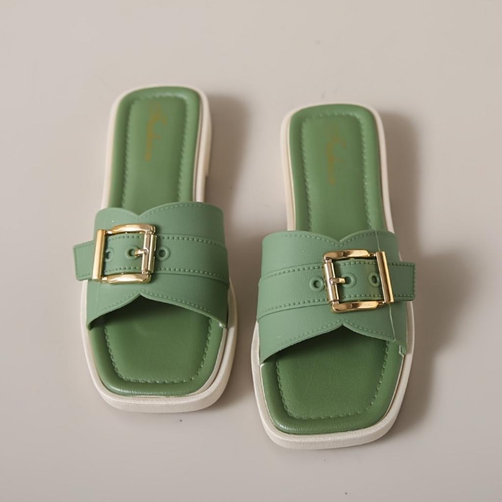 Sandali da spiaggia estivi antiscivolo da donna con chiusura a fibbia quadrata - Scarpe casual con punta aperta per un piede, tomaia in PVC e sottopiede rivestito in sintetico