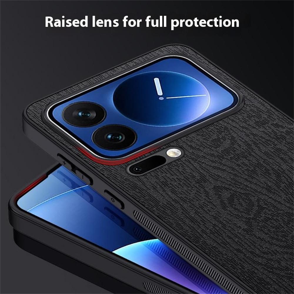 For Xiaomi 17 Pro Case Wood Texture PU Leather Coated PC TPU Phone Cover