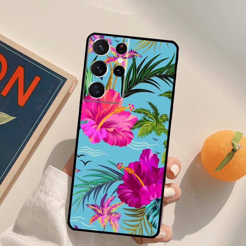 Tropical aloha Hibiscus  pattern Phone Case For Samsung Galaxy S22 S23 S21 Ultra S20 FE S8 S9 S10 Plus Note 10 20 Ultra Cover