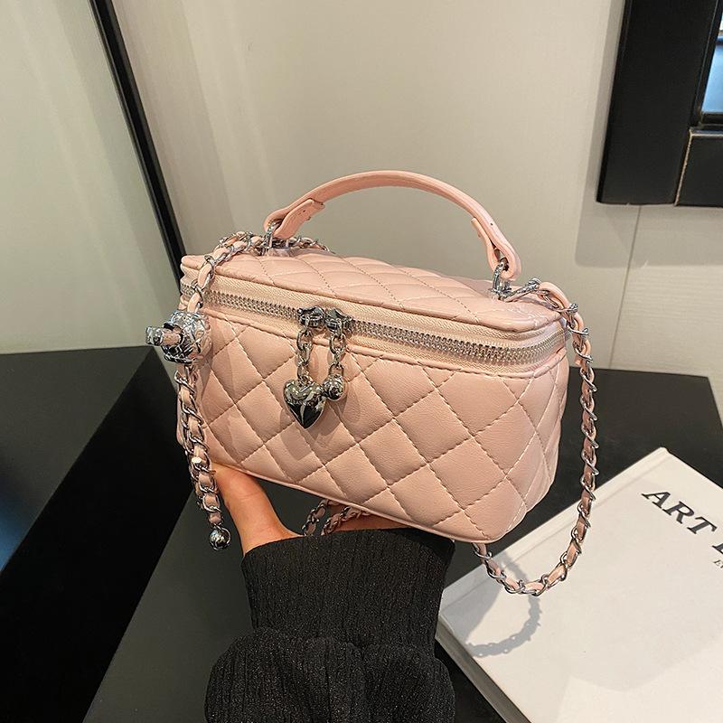 

Нишевая модная портативная сумка-коробка женская новая универсальная сумка с ромбовидной цепочкой, на плечо, мессенджер розовый