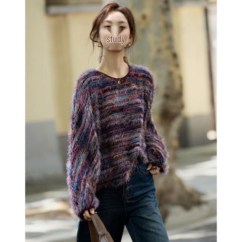 Demana Elegant Lantern Sleeve Color Block Knit Top