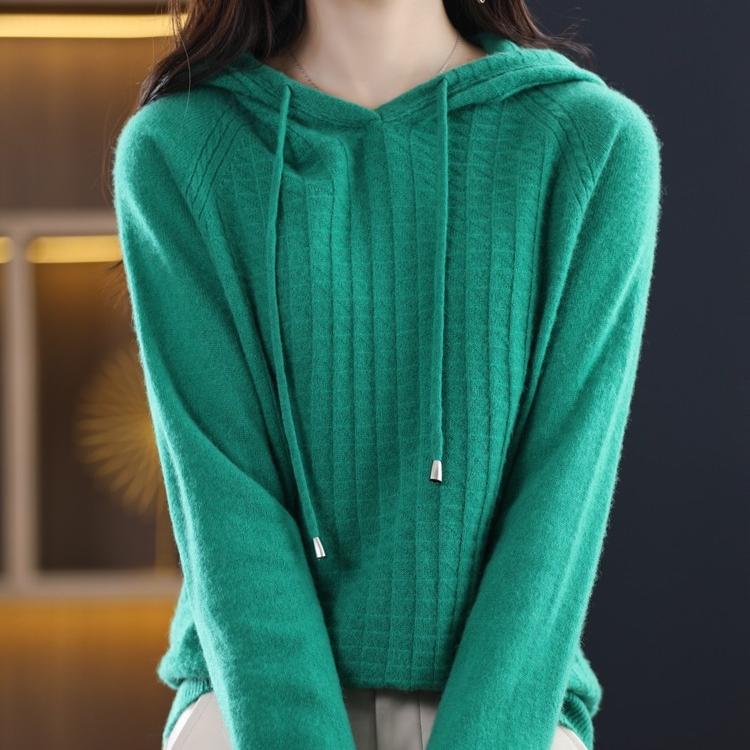 Autumn and Winter Clothing Knitwear Plus Size Women's Loose Hooded Sweater Solid Color Casual Pullover Long Sleeved Knitwear