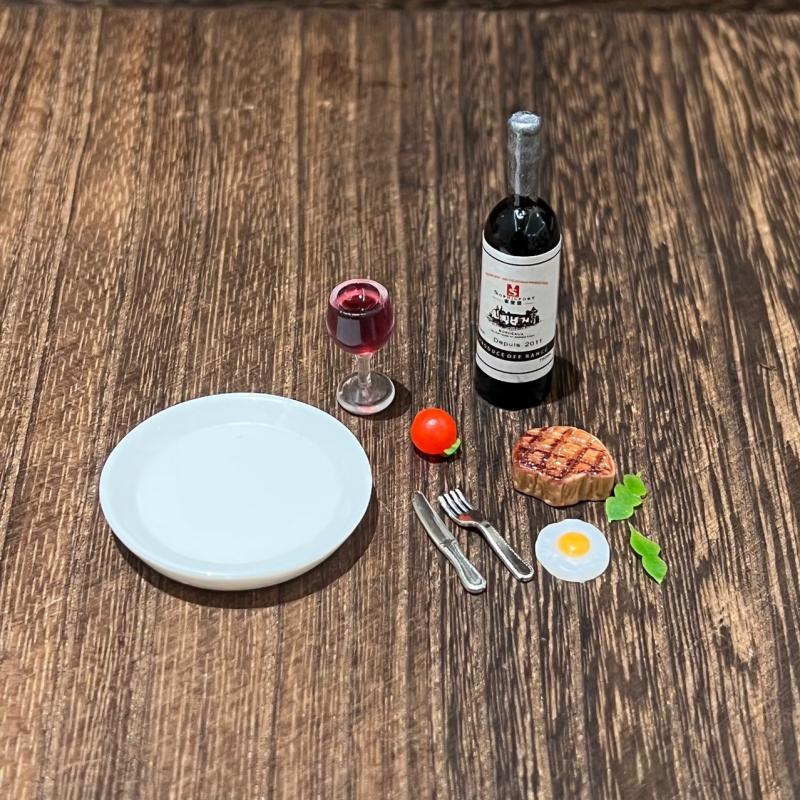 1 Set Miniature Kitchen Doll House Simulation Model 1:12 Scale Dollhouse Mini Wine Steak Kit Home Decoracion Accessories
