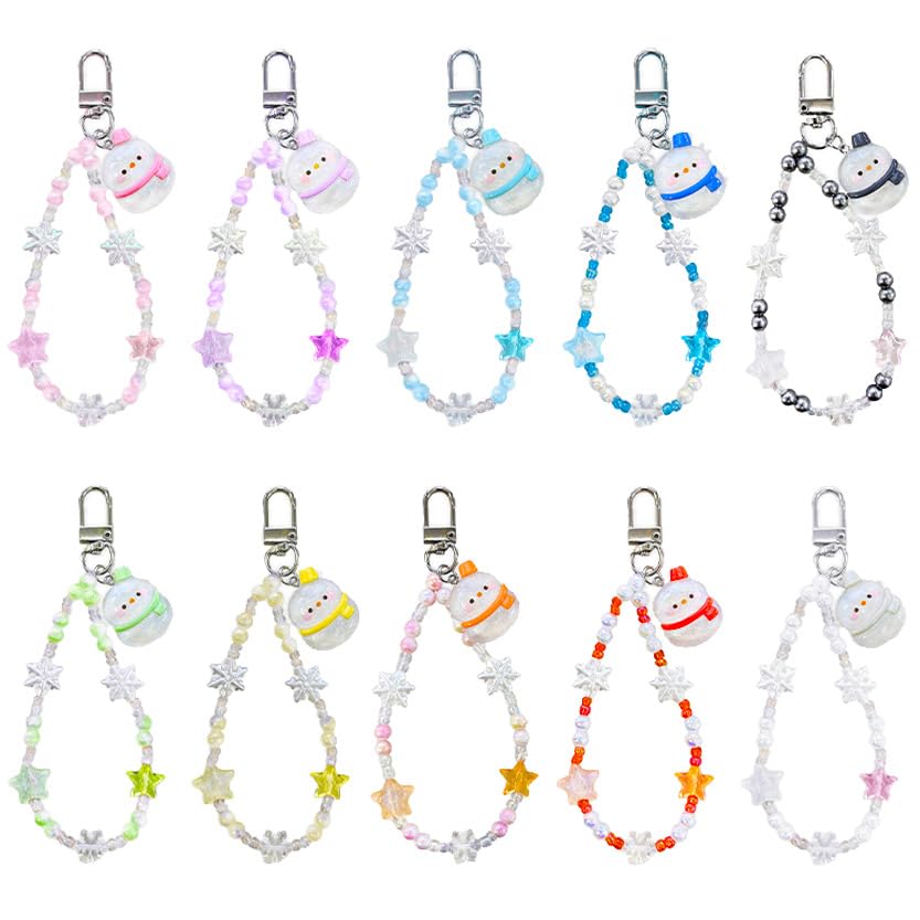 Colorful Charm Beaded Round 10 Colors X 1 of Set of 10 for Birthday School Live Keychains, Charms, Decorations, Snowman, Each, (Small Capacity)