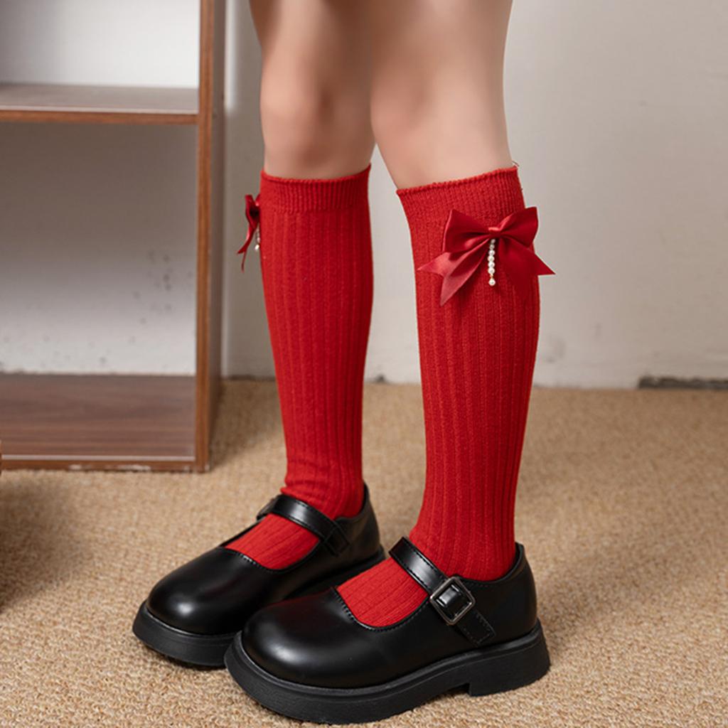 Girl's Pearl Big Bow Ribbon Socks