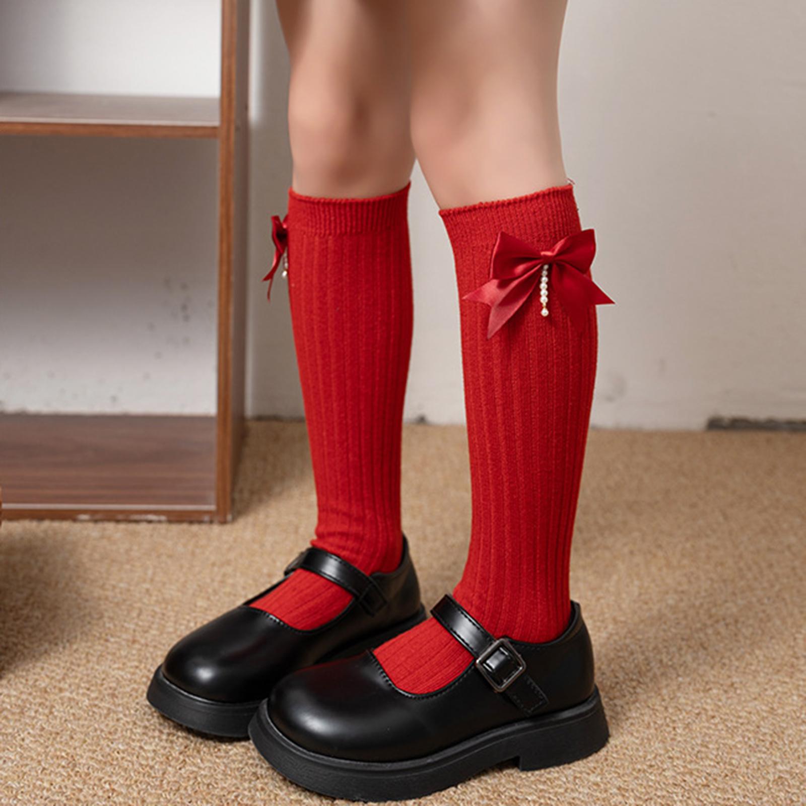 

Girl s Pearl Big Bow Ribbon Socks One Size