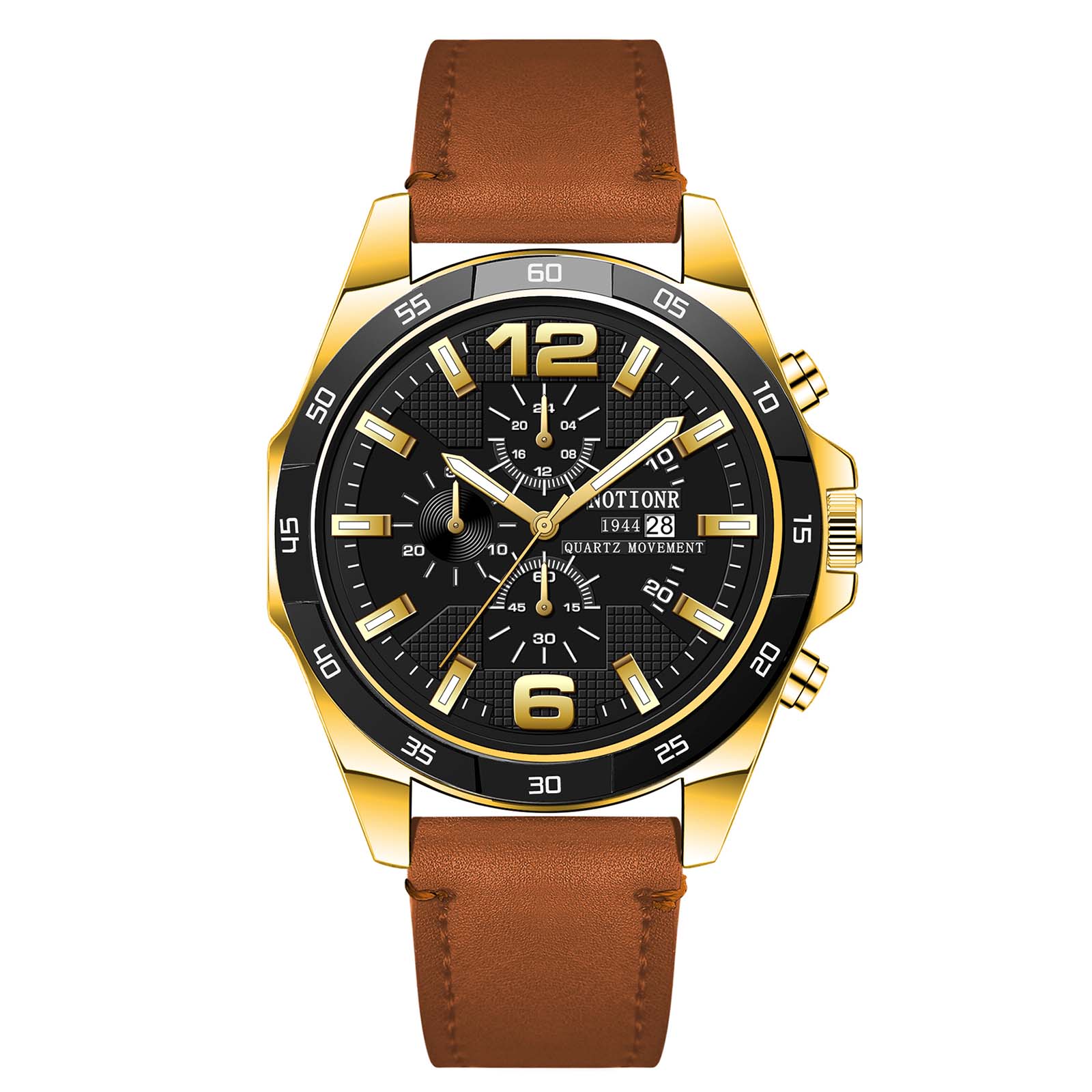 

Fashion Business Men s Watches Men s Quartz Watch Leather Strap Watch Large Digital Watch Calendar Watch коричневий