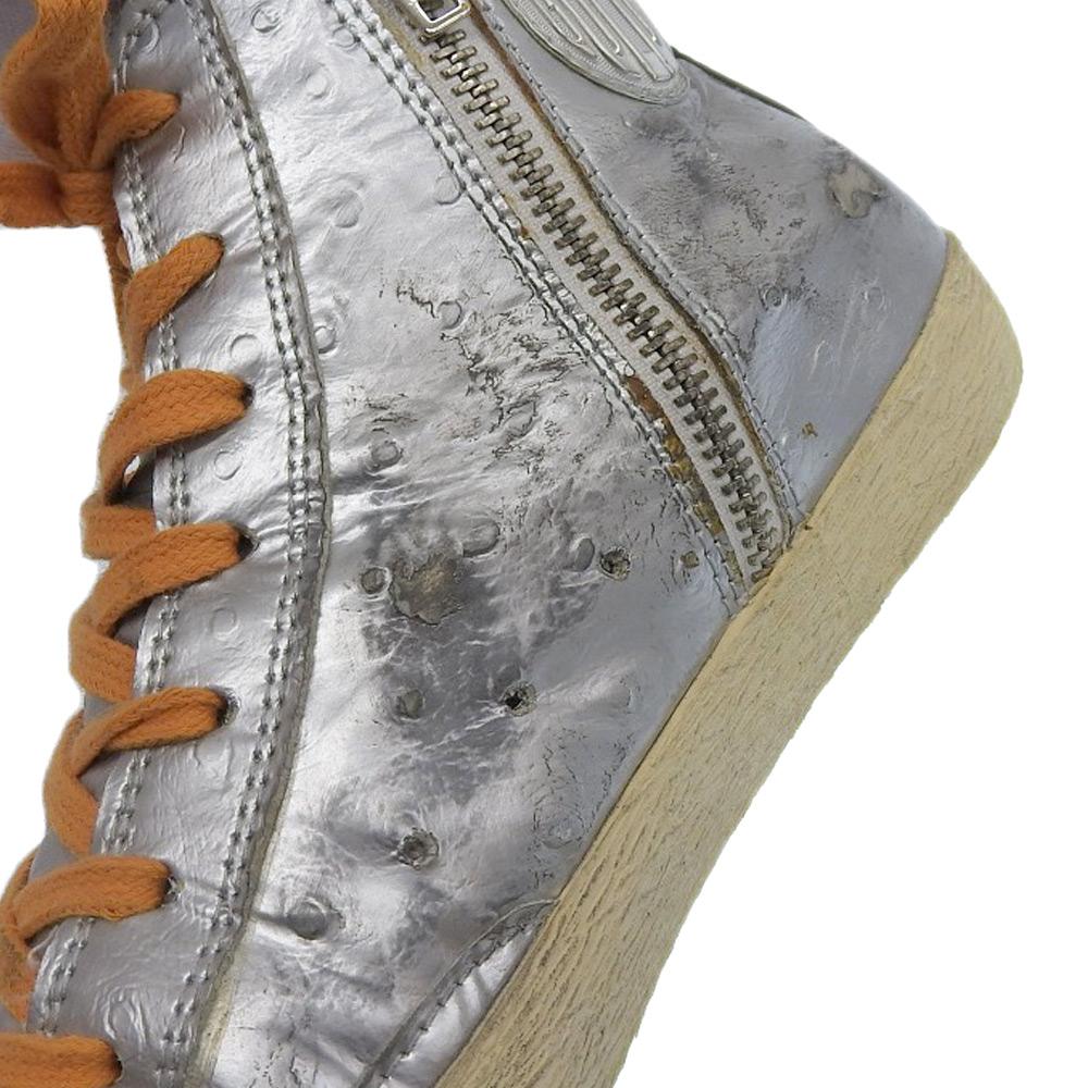 GOLDEN GOOSE Side zip distressed high top sneakers shoes for women, Silver 37 shoes 37 SilverUsed