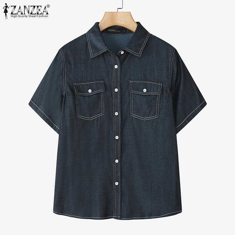 

ZANZEA Women Turn Down Collar Casual Short Sleeve Blouse 5XL хакі