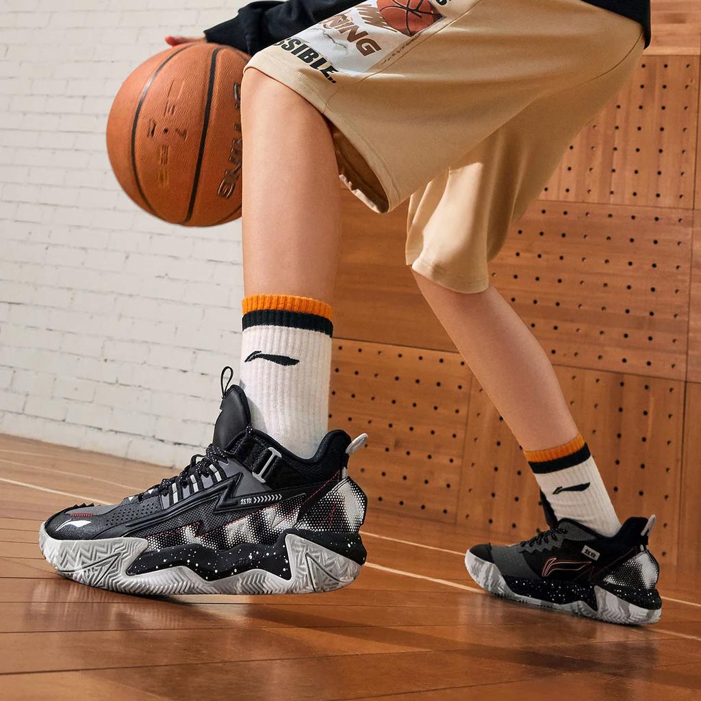 Li Ning Kids Synthetic Leather Comfortable Non-Slip Shock Absorbing Wear-Resistant Breathable Low-Top Basketball Shoes Men sneaker YKBU082-1