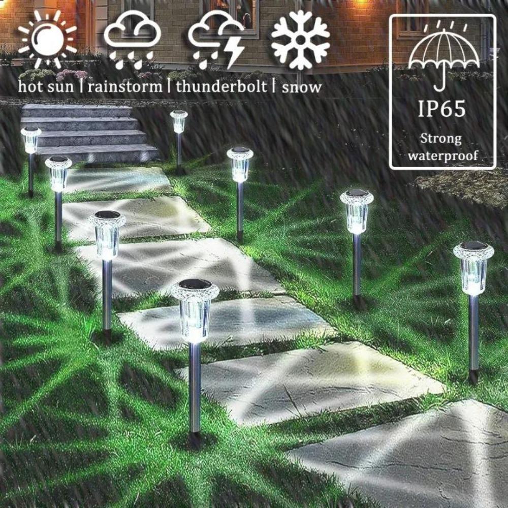6PCS Solar Outdoor Lamp RGB Night Lights IP65 Waterproof Stainless Steel Long Battery Life Garden Yard Walkway Lawn Decor