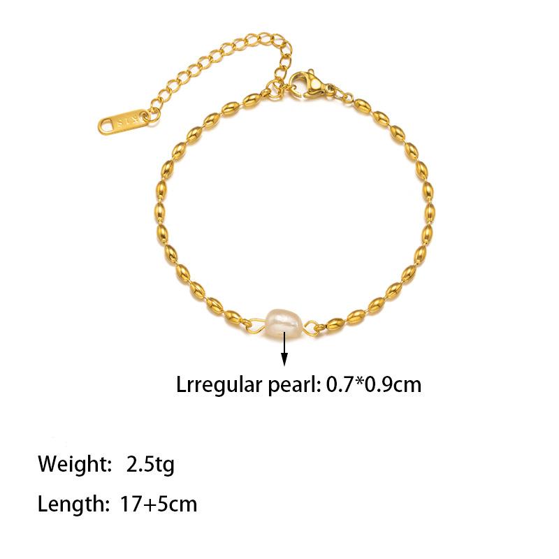 ins wind, necklace female niche non-fading natural freshwater pearl oval golden bean titanium steel necklace
