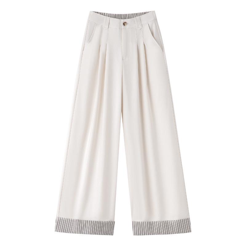Wilderness Patchwork Linen Wide Leg Pants - Elastic Waist, Loose Fit, Versatile Casual Style. Medium