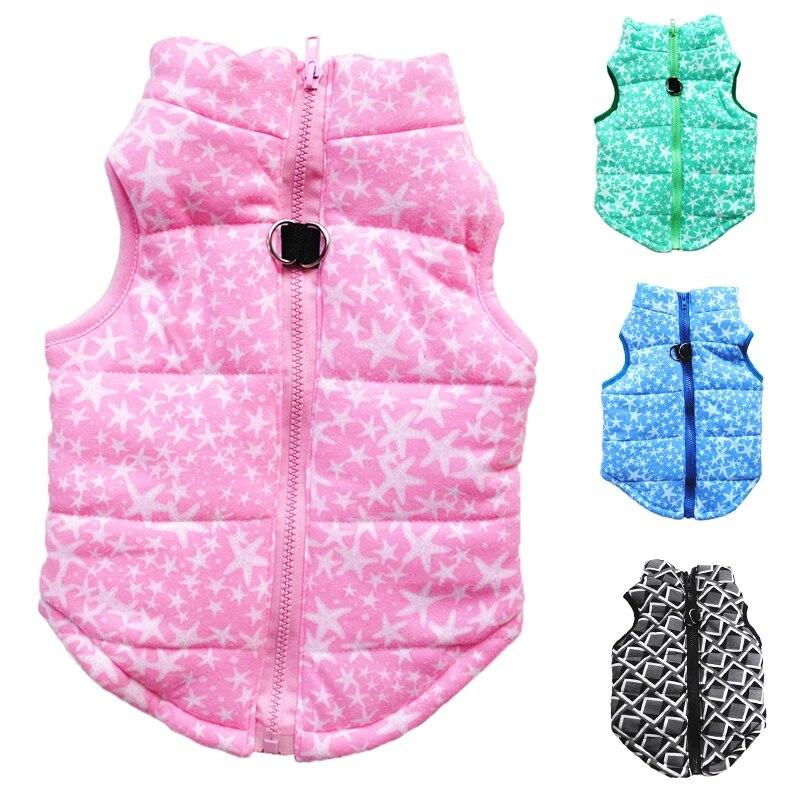 

Хлопковая одежда для маленьких собак, зимняя куртка со звездным принтом для собак с кольцами, жилет для чихуахуа, костюмы для мопсов, одежда для французского бульдога
