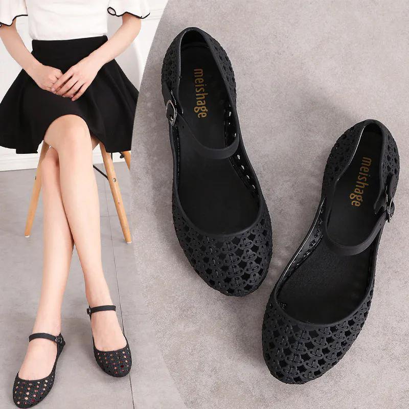 WTEMPO Dámské prodyšné sandály s dutým designem, silným podpatkem a protiskluzovou podrážkou, ležérní, jarní a letní, velká velikost, jednobarevné, chladivé boty