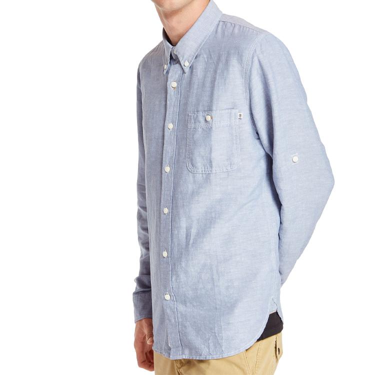 Timberland Button Single Pocket Cotton Linen Casual Slim Fit Long Sleeve Shirt Men Shirts Sky-Blue A2BDKB02