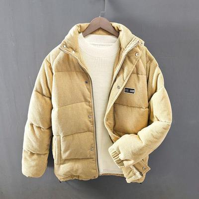 Herren Winter Cord Daunenjacke - Retro Japanischer Stil, Dick, Warm, Einfarbig, Kurze Silhouette.