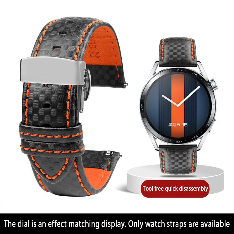 Calfskin strap Bracelet Carbonfiber Grain Watchband 18mm 20mm Red Orange Stitching Watch Band 21mm 22mm 23mm 24mm Watch Strap