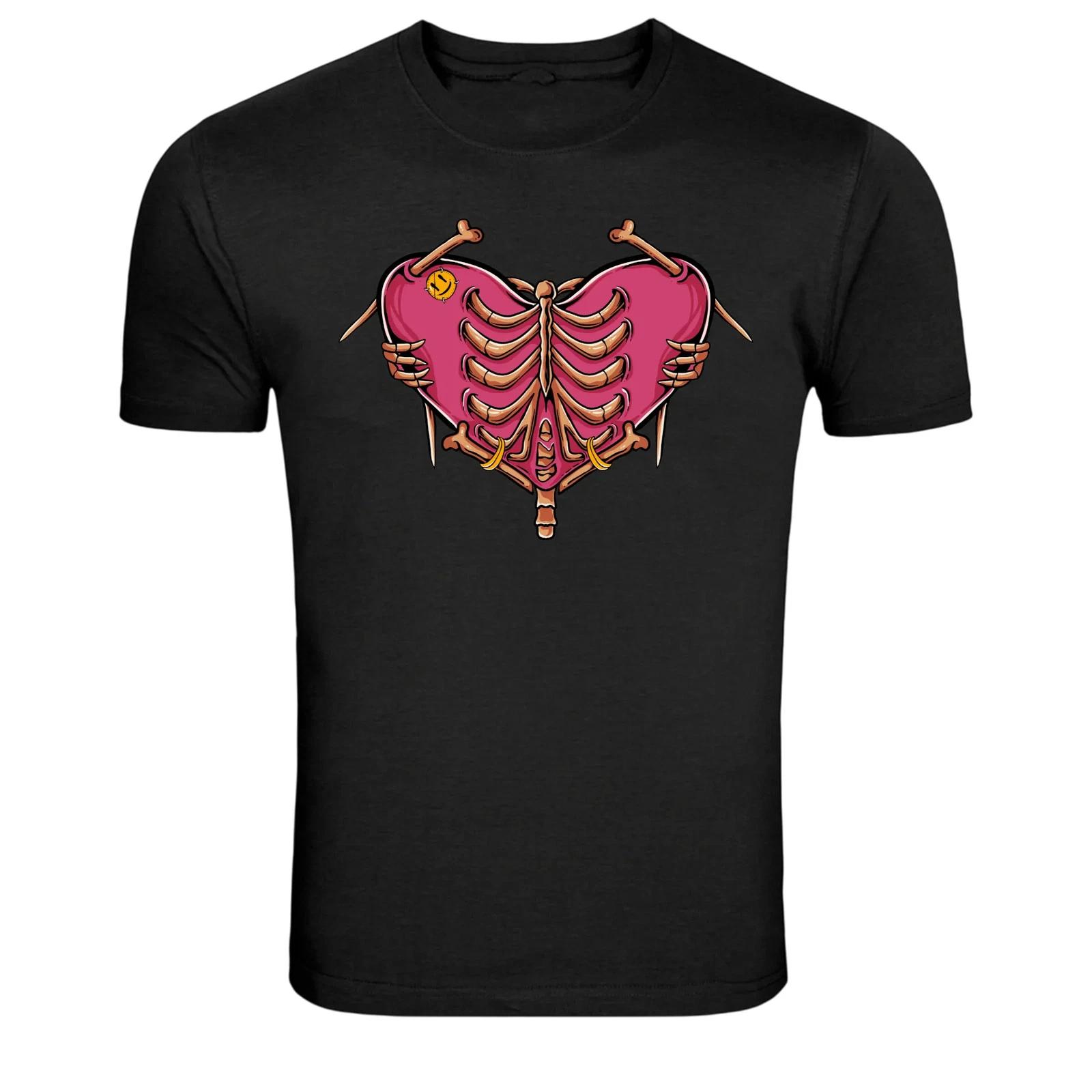 Skeleton Rib Cage Heart Gothic Dark Love Graphic T-Shirt S