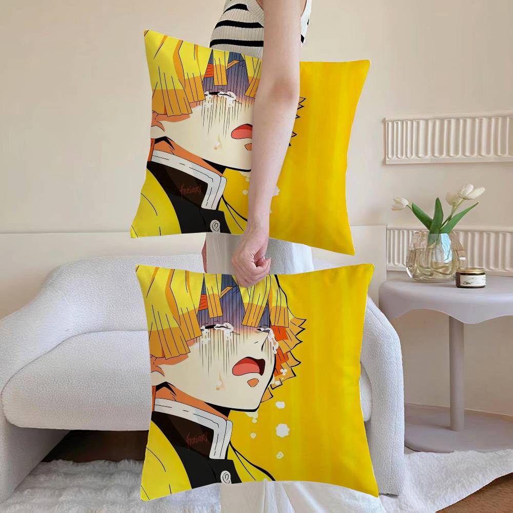 D-Demon Slayer Kimetsu No Y-Yaiba Pillow Case Anti-dustmite Pillowcase Invisible Zipper Silky Short Plush Sofa Cushion Cover