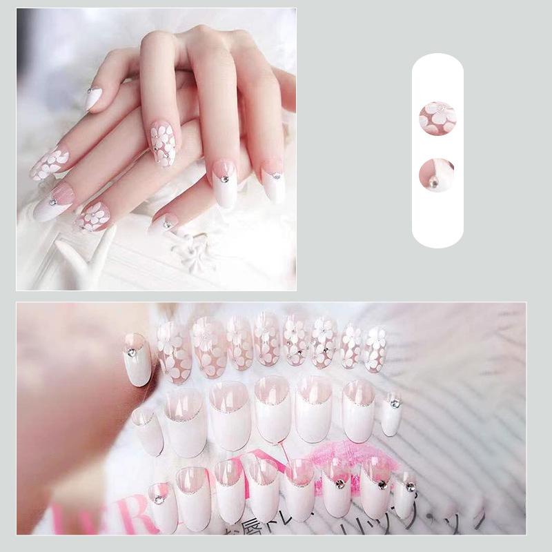 

24 шт. Модные свадебные цветочные бриллиантовые французские накладные ногти