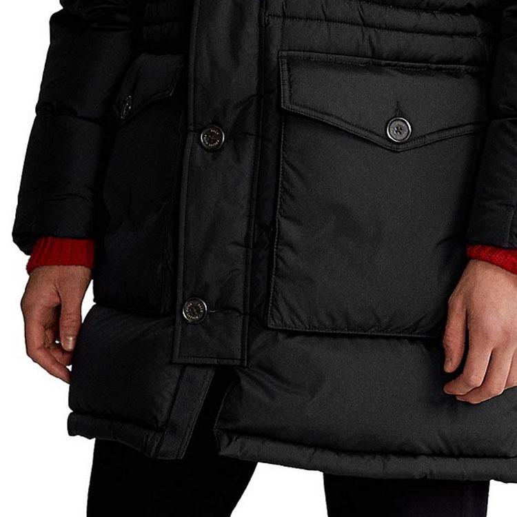 Polo Ralph Lauren Solid Color Detachable Hood Mid-Length Down Jacket Men Outerwear Black 710920515-002