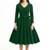 Women's Casual Fashion V-neck Long Sleeved Retro Christmas Print Retro Dress