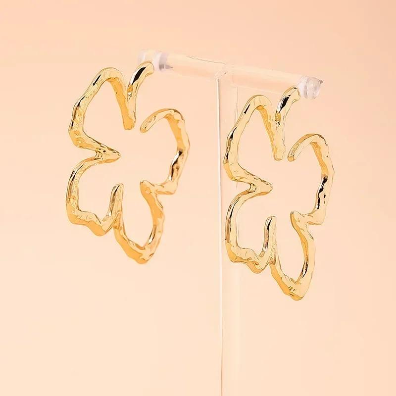 Exaggerated Metal Glossy Irregular Distorted Geometric Large Earrings for Women  Fashion Personality Party Vintage Zircon Gifts