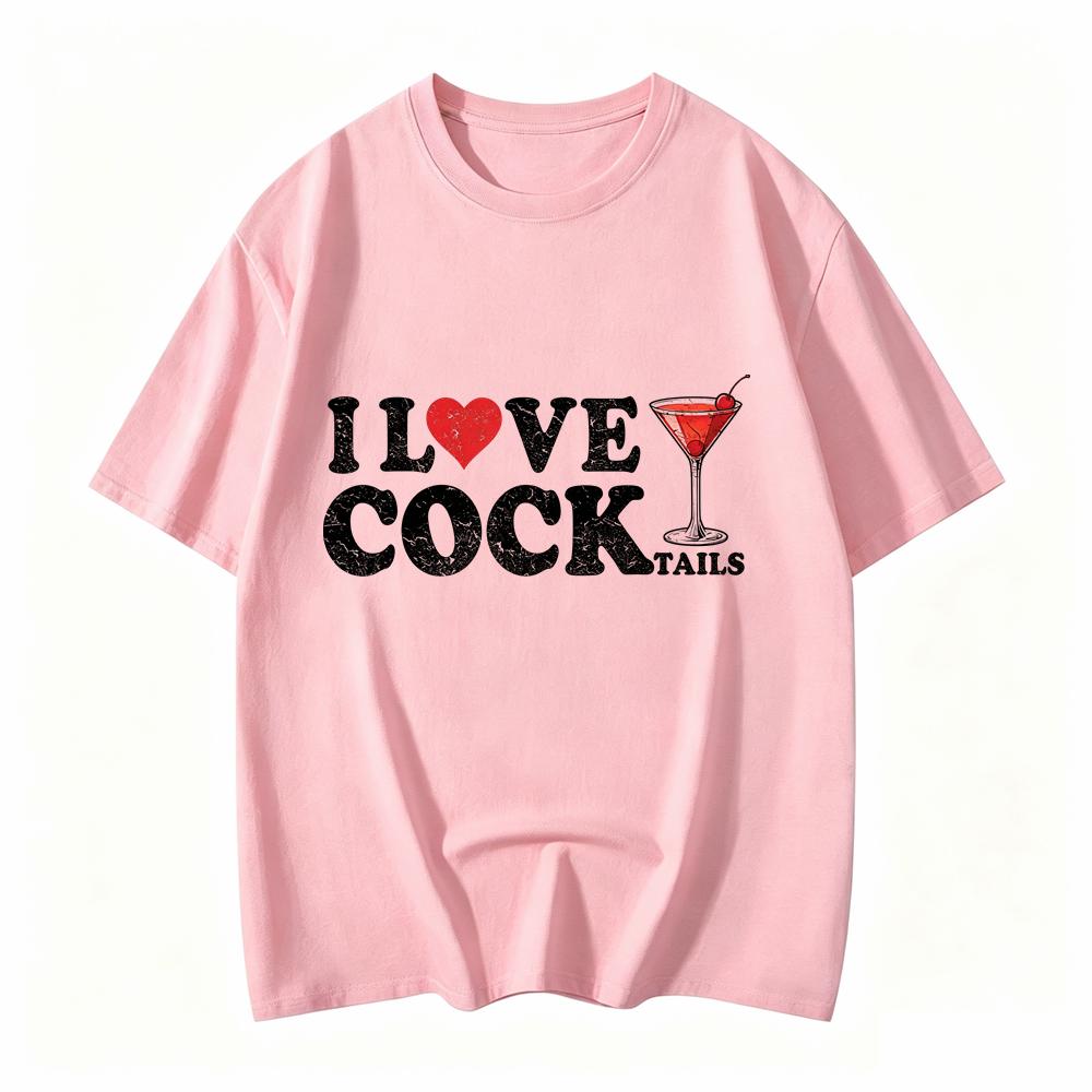 Unisexs Funny I Love Cocktails Pattern Tshirt Humorous Drinking Joke Design Printed Casual Short Sleeved Tshirt Clothing