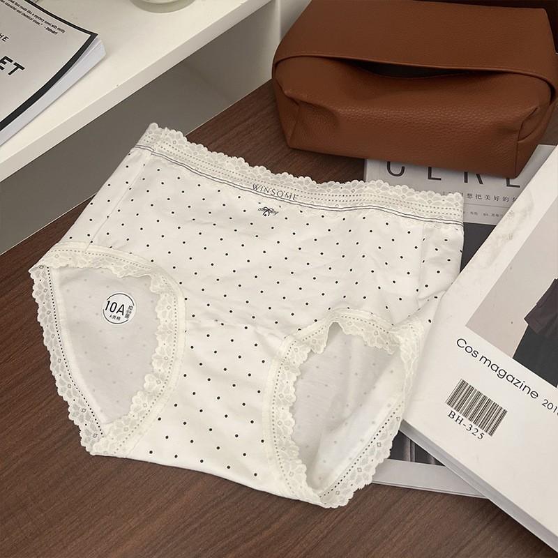 Ladies Autumn and Winter Lace Polka Dot Pure Cotton 10A Anti Bacterial Breathable High Waist Triangle Briefs