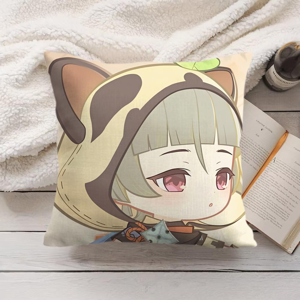 Sayu Genshin Impact Cute Cushion Cover Silky Short Plush Invisible Zipper Dustproof Sofa Pillow Case For Home Decor