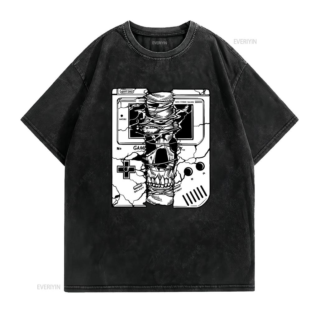 Cotton T shirt Gameboy Skull vintage Washed Soft Unisex fashion Stylish Comfortable Versatile Slightly Stretched homme