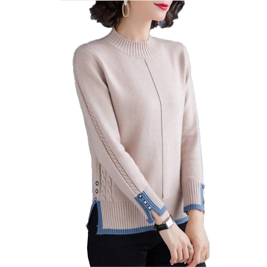 Mouhoukyo Long Sleeve Knitted Undershirt with Round Neck Pullover 6 Colors Available One for and Winter Women's Sweater, (Khaki, Size) Spring, Autumn,