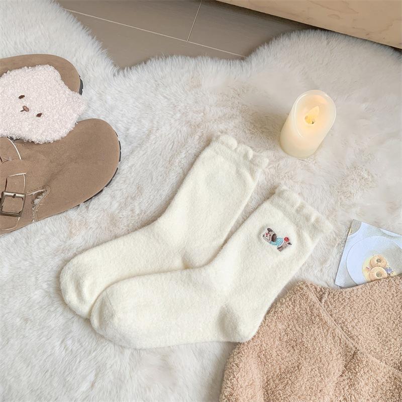 

Warm Heat Storage Plush Dachshund Dog Embroidery Australian Velvet Socks Cartoon Girl Cute Confinement Socks And Sleeping Socks one size fits all