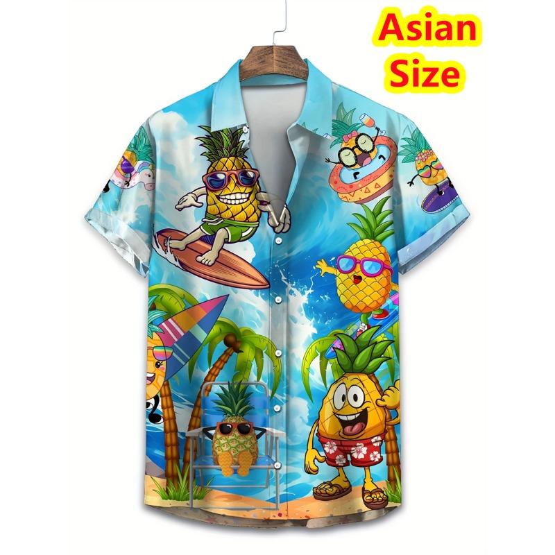 Herren Hawaiianhemd Tropisches Bananenmuster Lustig 3D-Druckhemd Kurzarm Einreiher Strandhemden Damen Bluse