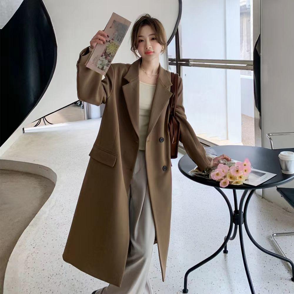 Korean Style And Loose Casual Long Suit Coat With Kneelength Windbreaker For Autumn And Spring